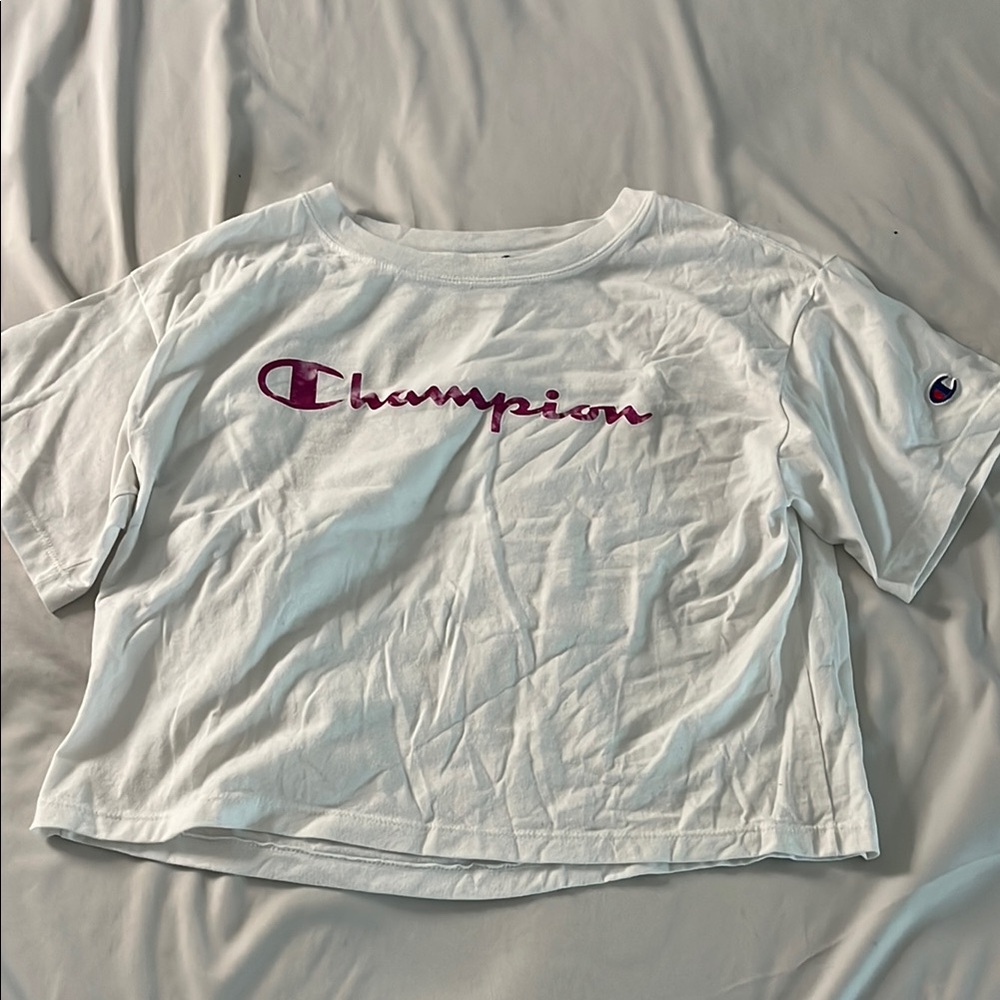 Champion White T-Shirt with Pink Logo